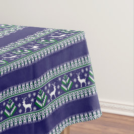 Mantel Invierno Azul Oscuro y Verde Navidad Fair Isle