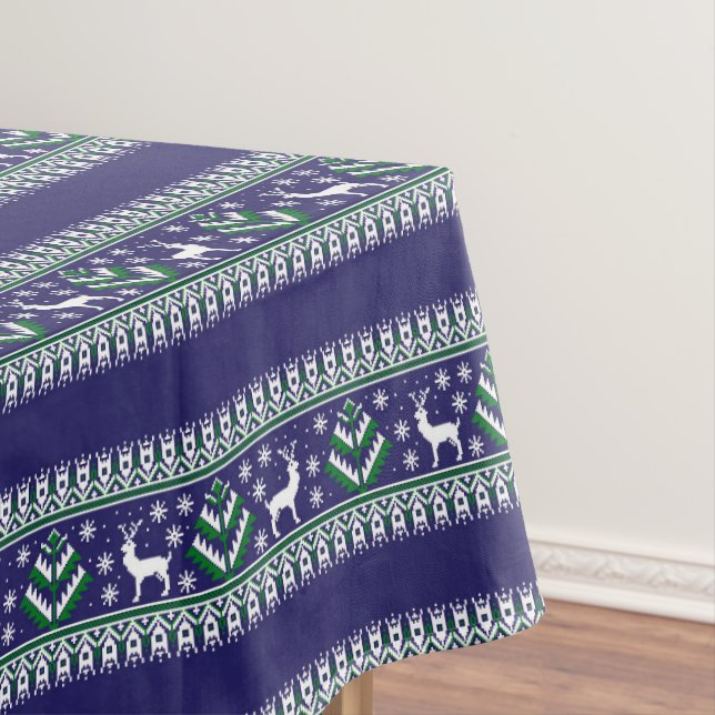 Mantel Invierno Azul Oscuro y Verde Navidad Fair Isle (In Situ)