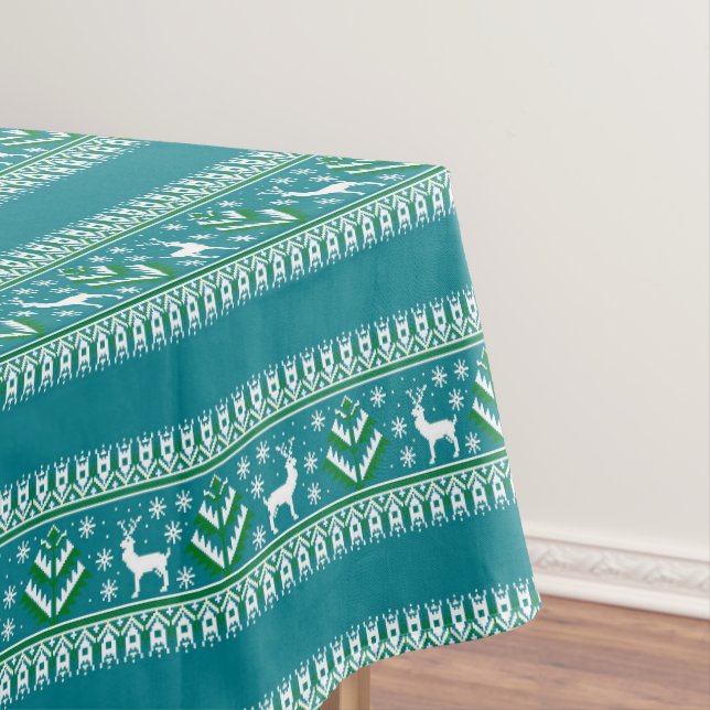 Mantel Invierno Turquesa y Verde Navidad Fair Isle (In Situ)