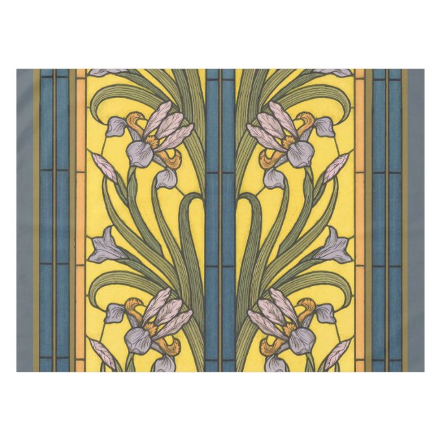 Mantel Iris Flor Art Nouveau Vidrio Manchado Oro Azul (Frente (Horizontal))