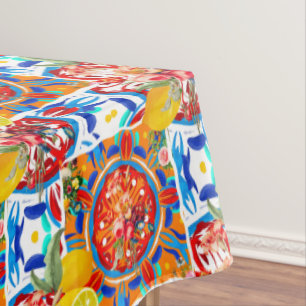 Mantel Italiano, verano, cítricos, motivos florales 