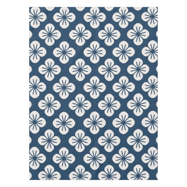 Mantel Japanese Navy Blue Ivory Floral Geometric Pattern (Anverso)