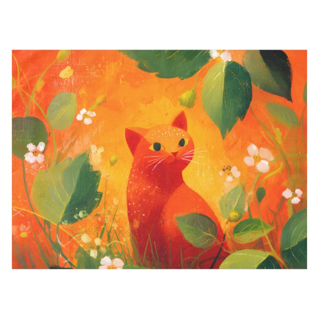 Mantel Jardín de flores silvestres de gato rojo caprichos (Frente (Horizontal))