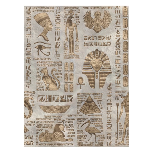 Mantel Jeroglíficos y deidades egipcios - Oro de época (Anverso)