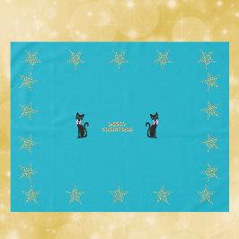 Mantel La Teal Dorada Feliz Navidad Gatos Estrellas lazos