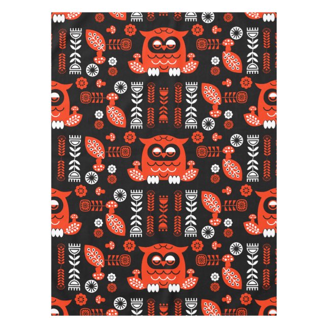 Mantel Lechuza Nórdica naranja Y Negro (Anverso)