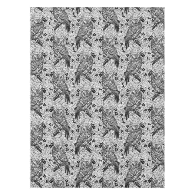 Mantel Lechuzas en el roble, negro y blanco (Anverso)