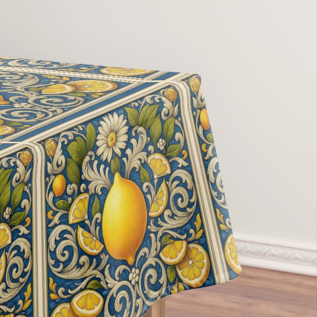 Mantel Lemon Amalfi Blue Mediterranean Art Nouveau (In Situ)