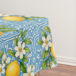 Mantel Lemon Watercolor Blue Mediterranean Tile Pattern