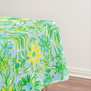 Mantel León Amarillo y Verde Preppy con Flores Costero