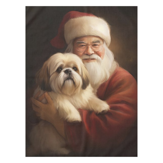Mantel Lhasa Apso Con Navidades Festividades De Santa Cla (Anverso)