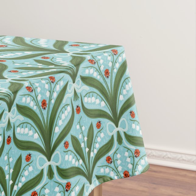 Mantel Lily del valle y la simetría de ladybugs en verde, (In Situ)