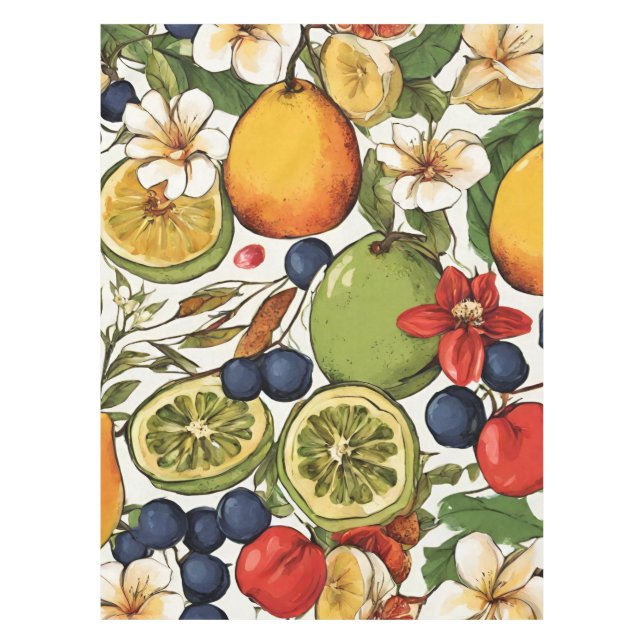 Mantel Limes mediterráneas, Lemones y Flores. Pintado (Anverso)