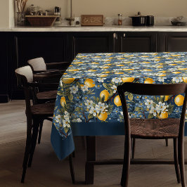 Mantel limones amarillos vibrantes mediterráneos azul mar