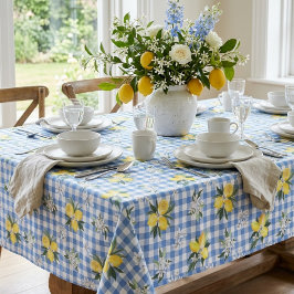 Mantel Limones amarillos y cuadros de gingham azul