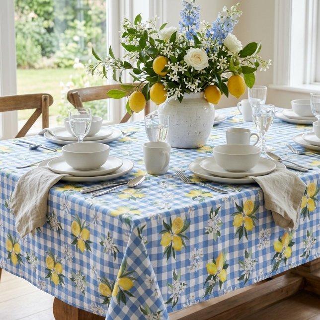 Mantel Limones amarillos y cuadros de gingham azul (Subido por el creador)