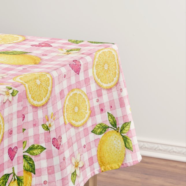 Mantel Limones sobre Gingham Rosa (In Situ)