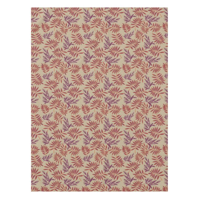 Mantel Lively Red and Purple Leaf Motifs on Neutral Beige (Anverso)