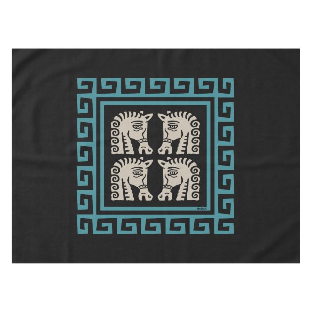 Mantel Llave griega de mediados del siglo con caballos (Frente (Horizontal))