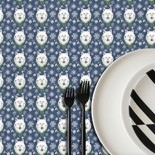 Mantel Lobo Ártico Blanco Místico Flor de Invierno Azul