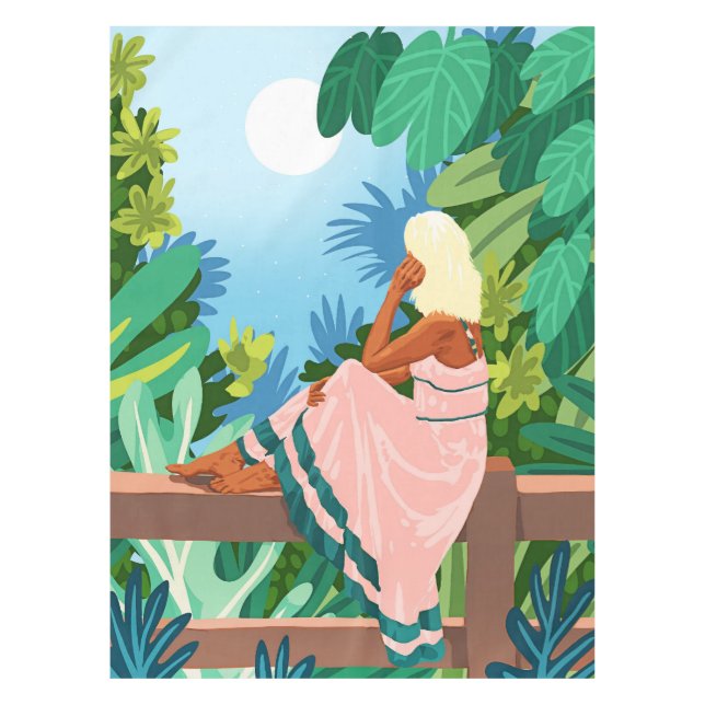 Mantel Luna de bosque, mujer bohemia selva naturaleza tro (Anverso)