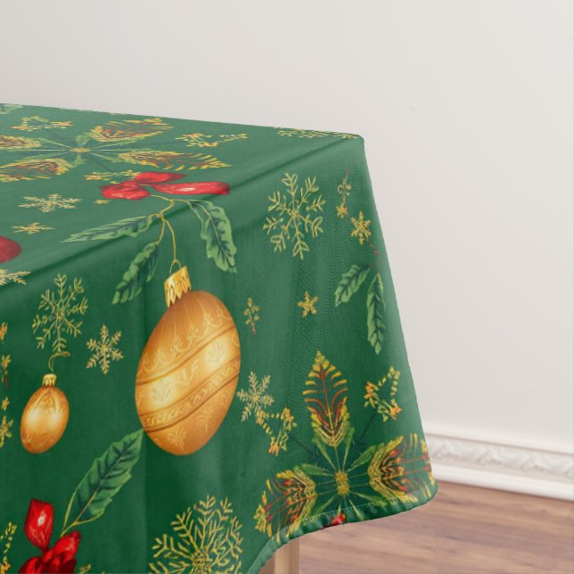 Mantel Luxury Emerald Green Gold Christmas Tablecloth (In Situ)
