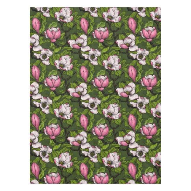 Mantel Magnolia floreciente en verde oscuro (Anverso)