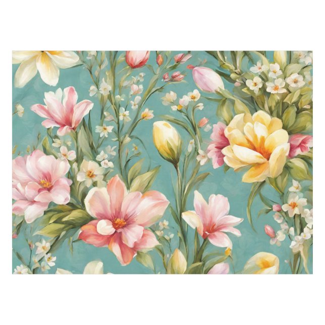 Mantel Magnolia rosa y amarilla exquisita con flores blan (Frente (Horizontal))