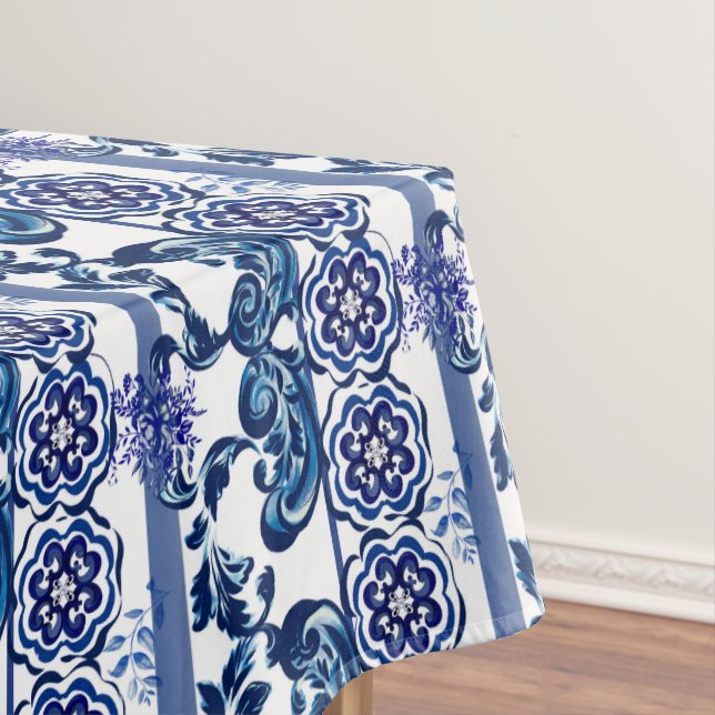 Mantel Majólica, azul y blanca, porcelana, (In Situ)