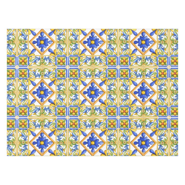 Mantel Majólica, azulejos españoles, mediterráneo    (Frente (Horizontal))