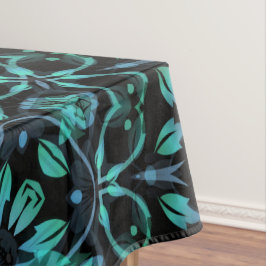 Mantel Mándala Floral Negro Verde Azul Oscuro