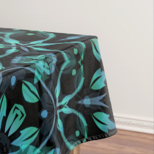 Mantel Mándala Floral Negro Verde Azul Oscuro