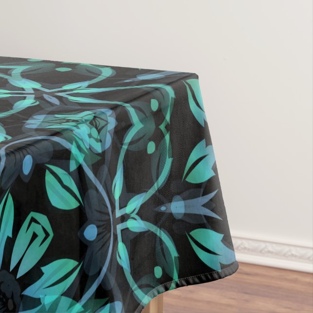 Mantel Mándala Floral Negro Verde Azul Oscuro (In Situ)