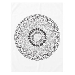 Mantel Mandala. Modelo oriental blanco y negro redondo