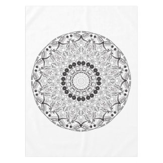 Mantel Mandala. Modelo oriental blanco y negro redondo