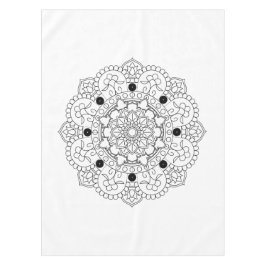 Mantel Mandala. Modelo oriental blanco y negro redondo