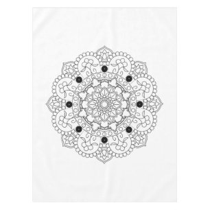 Mantel Mandala. Modelo oriental blanco y negro redondo