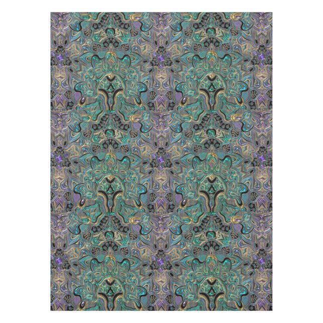 Mantel Mandala negra púrpura del oro verde azulado (Anverso)