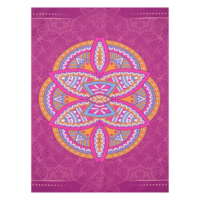 Mantel Mandalas en patrones de repetición rosa mixtos (Anverso)