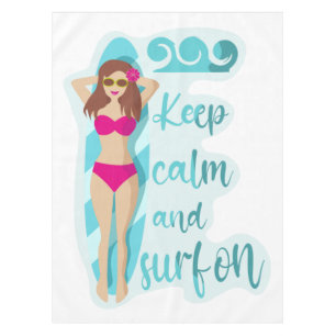 Mantel Mantén la calma y surfea en tarjeta de chica moren
