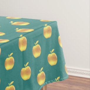 Mantel Manzanas doradas sobre verde esmeralda azul verdos