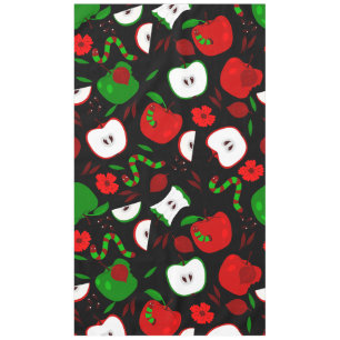 Mantel manzanas rojas podridas gusanos verdes florales ne