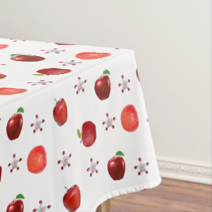 Mantel Manzanas Rojas y Flores de Manzana sobre Blanco