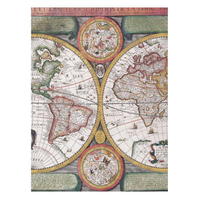 Mantel Mapa antiguo antiguo inspirado (12) (Anverso)