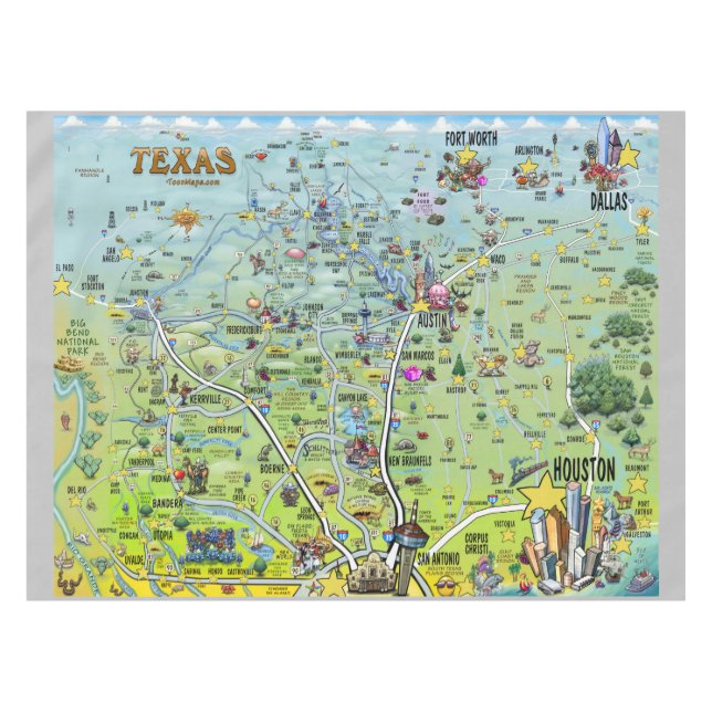 Mantel Mapa de Dibujos de Texas (Frente (Horizontal))
