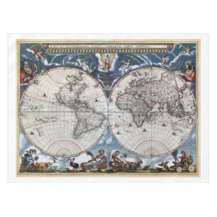 Mantel Mapa de Viejo Mundo antiguo 1664 restaurado