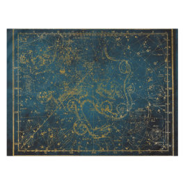 Mantel Mapa Estelar Antiguo Ilustrado Azul Oscuro y Dorad