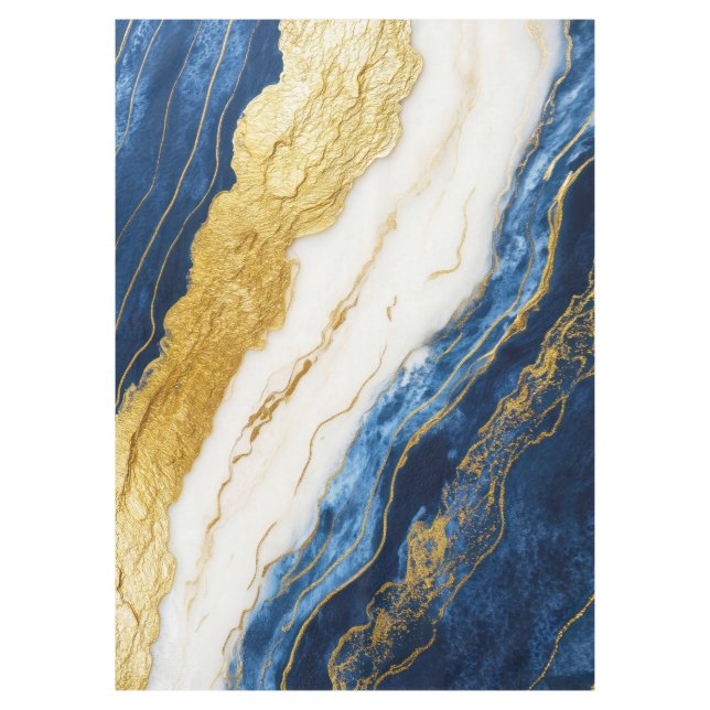 Mantel Marble de hojas de oro y azul de la marina de lujo (Anverso)