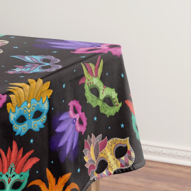 Mantel Mardi Gras Feather Mask Estrella azul morada verde (In Situ)