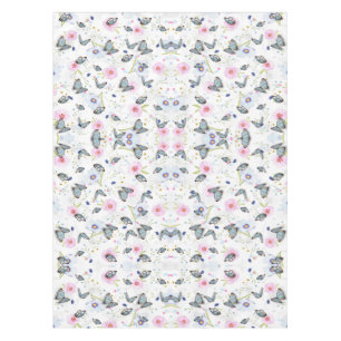 Mantel Mariposa azul y flores rosadas al acuarela vintage